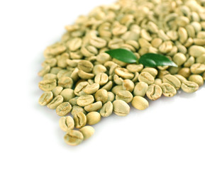 Green coffee beans on white background