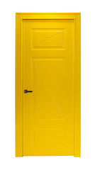 Modern yellow room door isolated on white background