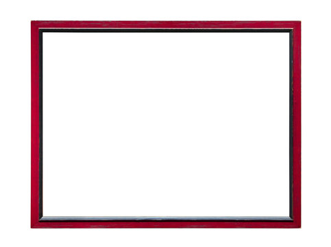 Red wooden picture photo frame isolated on white background