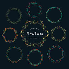 Floral Frame Collection. Set of cute retro flowers arranged un a shape of the wreath perfect for thank you card wedding invitations and birthday cards