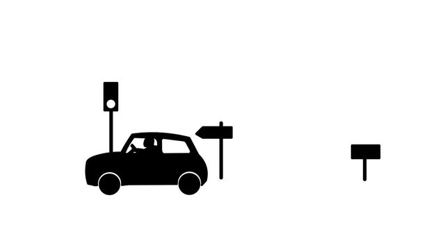 car, vehicle, travel, traffic lights, monochrome, black and white, video, animation, hd, 4k
