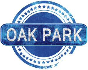 oak park grunge blue stamp. Isolated on white.