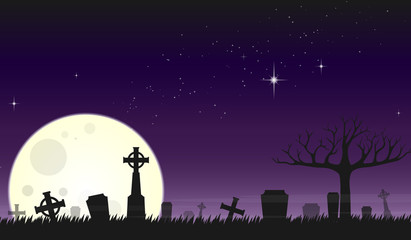 halloween tomb withthe big moon night