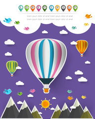 Obraz na płótnie Canvas hot air balloon in the sky over moutain,landscape pop up paper c