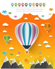 hot air balloon in the sky over moutain,landscape pop up paper c