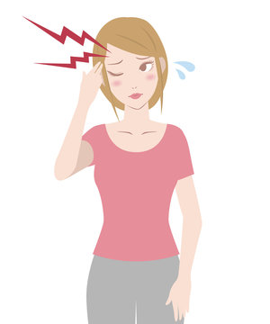 young woman who have a headache, illustration like handwriting