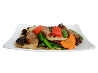 chinese food stri-fried duck breast with sweet peas in oyster sauce 16