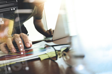 business documents on office table with smart phone and digital