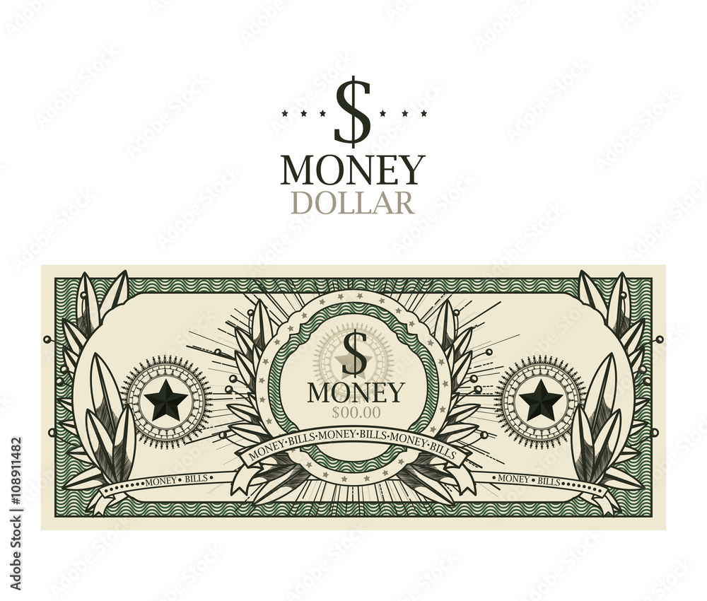 Sticker dollar bill  isolated design 