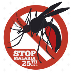 Mosquito Sign to Promote Malaria Prevention, Vector Illustration