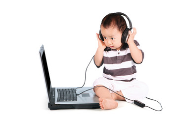 Lovely baby listening to music