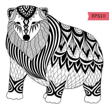 Hand drawn Polar bear zentangle style for coloring book,tattoo,t shirt design,logo,eco bag design