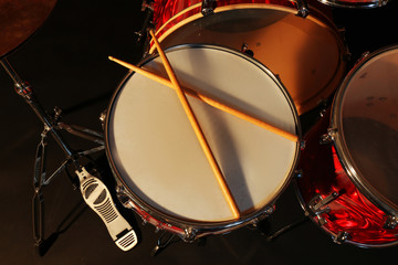 Naklejka na ściany i meble Drums set and sticks, close-up