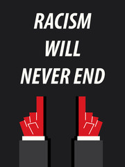 RACISM WILL NEVER END typography vector illustration