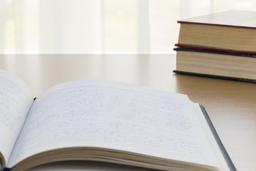  Notebook on wood table