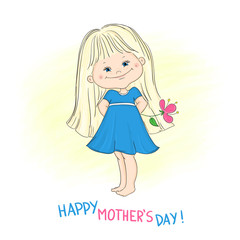 Happy mothers day card with a cute little girl 