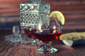 brandy alcohol set glass and carafe