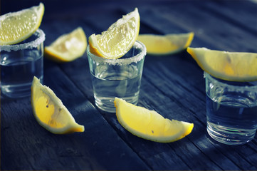 white tequila salt lemon wooden color