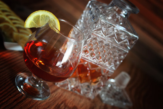 alcohol brandy set glass and carafe
