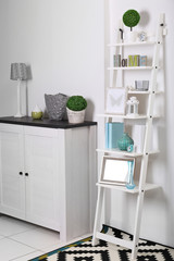 White interior with modern furniture, close up