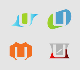 Set of alphabet symbols and elements of letter U, such a logo
