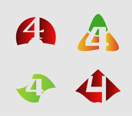 Abstract icons for number 4 logo set
