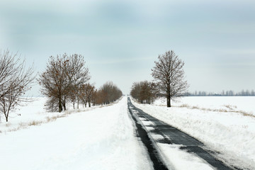 Landscape of snowy rustic road