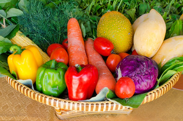organic food with assorted raw vegetables in the basket