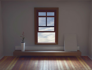 vase and a picture on the shelf, 3d