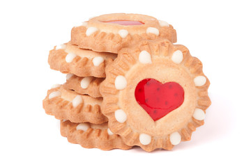 cookies with marmalade heart isolated on white background