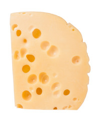 piece of cheese with big holes isolated on white background