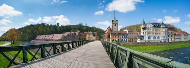 Kussenhoes panorama of the bridge and the church in a small German town © luchschenF