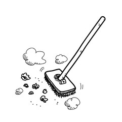 Cleaning Up, a hand drawn vector doodle illustration of a floor brush cleaning up the dirt and stuff.