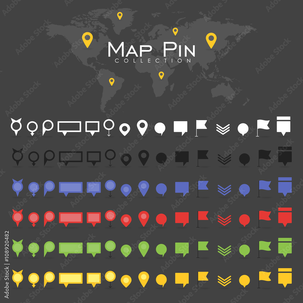 Poster vector pin map icon mark symbol location colorful retro flat shadow