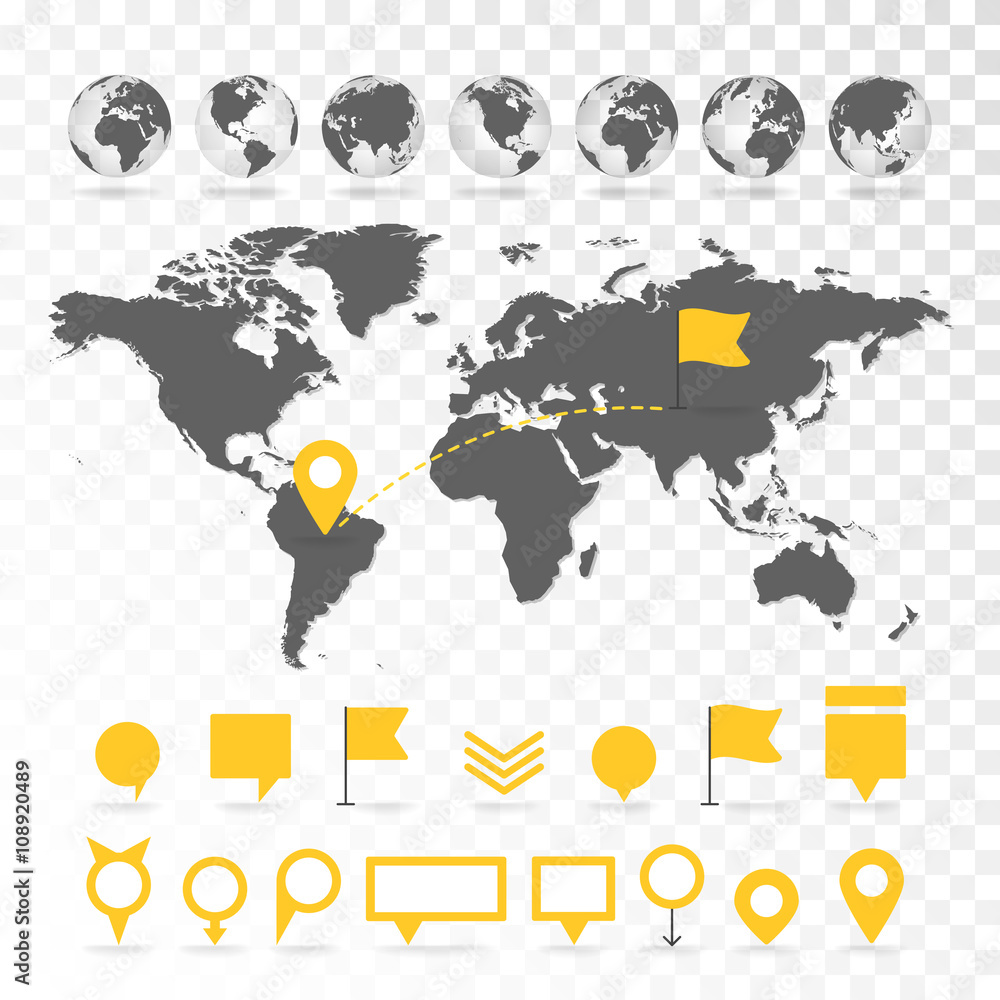 Poster world map 3d with set of infographics elements.