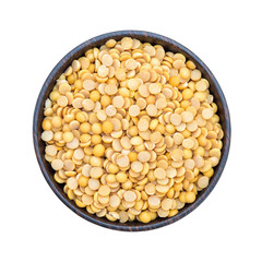 Split soybean in bowl isolated on white background