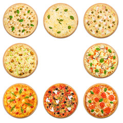 Vegetarian Pizza set isolated with copyspace