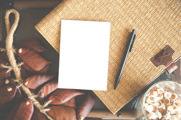 white blank paper with wickerwork background