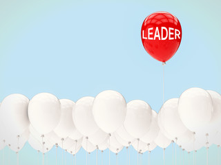 leadership concept with red balloon among white balloons