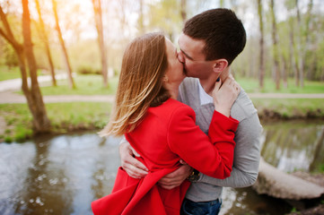 Fototapeta premium Hugging and kissed couple in love on the move