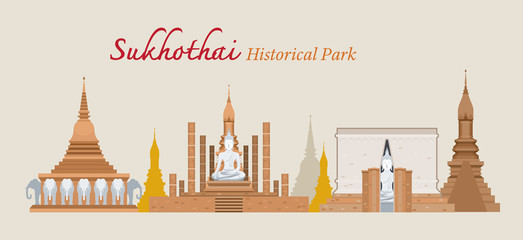 Fototapeta premium Sukhothai, Park Historyczny, Tajlandia, Światowe Dziedzictwo, Podróże, Atrakcja turystyczna