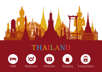 Fototapeta premium Thailand Landmark and Travel Icons, Travel Attraction, Traditional Culture