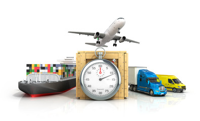 3d render of different modes of transport on the background of t