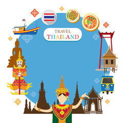 Fototapeta premium Thailand Landmark Objects Icons Frame, Design Elements, Travel Attraction