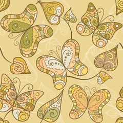 Seamless pattern with lace butterflies and leaves