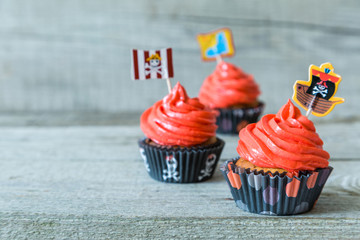 Colorful pirate theme birthday cupcakes
