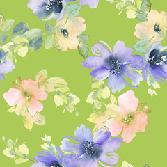 Seamless pattern with flowers watercolor