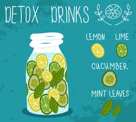 Detox drink. Vector illustration.