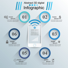 3D infographic design template and marketing icons. Smartphone icon.