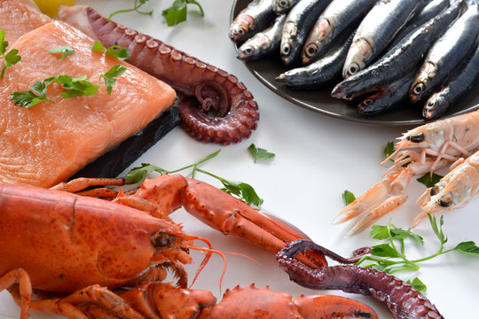 many types of fish on the table.